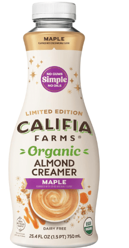 Califia Farms - Organic Maple Almond Milk Coffee Creamer, 25.4 Oz, Dairy Free, Plant Based, Vegan, Gluten Free, Non GMO, Almond Creamer, Almond Milk, USDA Organic