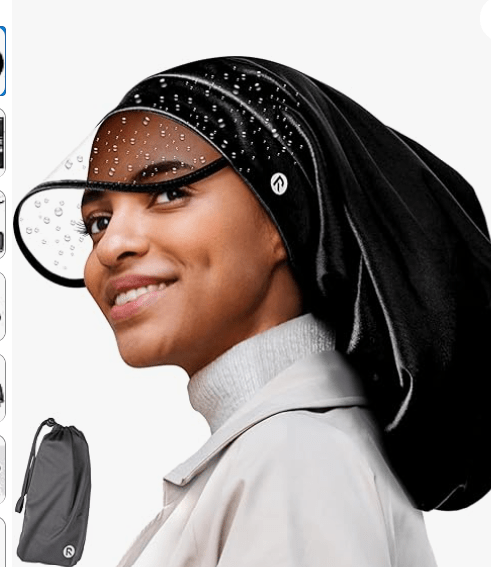 Red by Kiss Premium Satin Lined Rain Cap, 100% Waterproof Hair Protection, Adjustable Strap, Packable Pouch Included