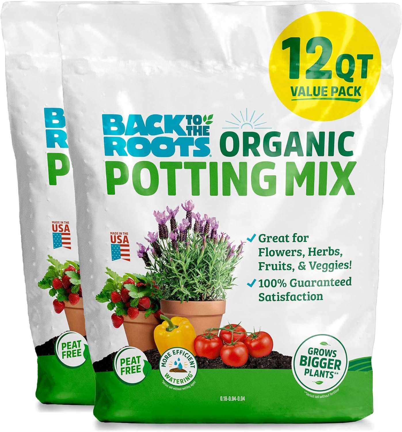 Back to the Roots 100% Organic Potting Mix (Value 12 Quart) | Premium Blend | Made in The USA