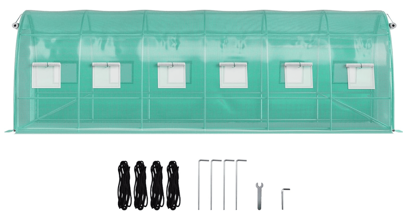 Happybuy 20x10x7ft Walk-in Plant Greenhouse - Heavy-Duty Galvanized Steel Frame with 12 Roll-Up Windows & 2 Zippered Doors for Year-Round Gardening Protection
