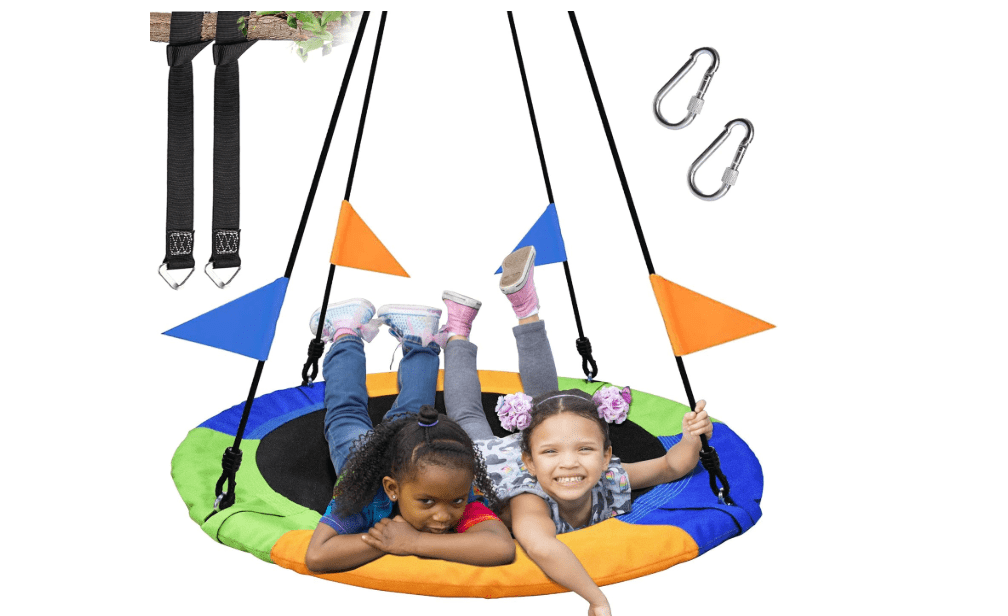 PACEARTH 40 Inch Saucer Tree Swing Flying 900lb Weight Capacity 2 Added Hanging Straps Adjustable Multi-Strand Ropes Colorful Safe and Durable Swing Seat for Children