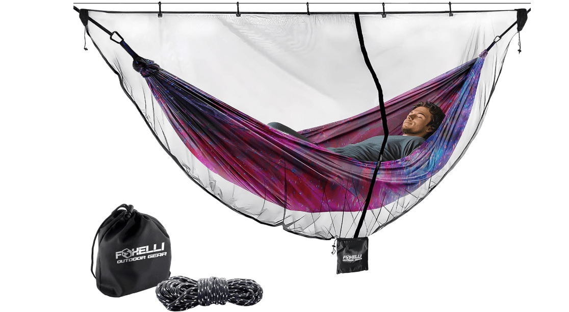 Foxelli XL Hammock Net – 12ft Net for Hammocks, Lightweight Portable Hammock Netting, Fast and Easy Set Up, Fits All Camping Hammocks