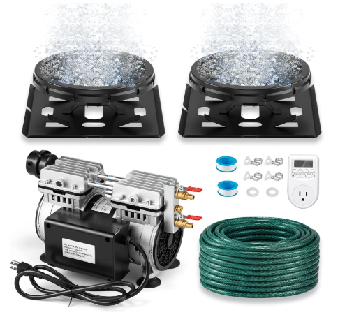 Poafamx Pond Aerator 5.76CFM, Lake Aeration System 550W Power for Up to 3 Acre, 3/4 HP Compressor with 2 Diffusers, 100' Weighted Tubing, Timing Socket for Outdoor Deep Water Oxygen Circulation