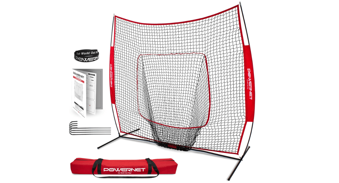 PowerNet Baseball Softball Practice Net 7x7 with Baseball Accessories for Practice Pitching, Batting & Fielding, Ball Caddy, Weighted Baseballs, Tee