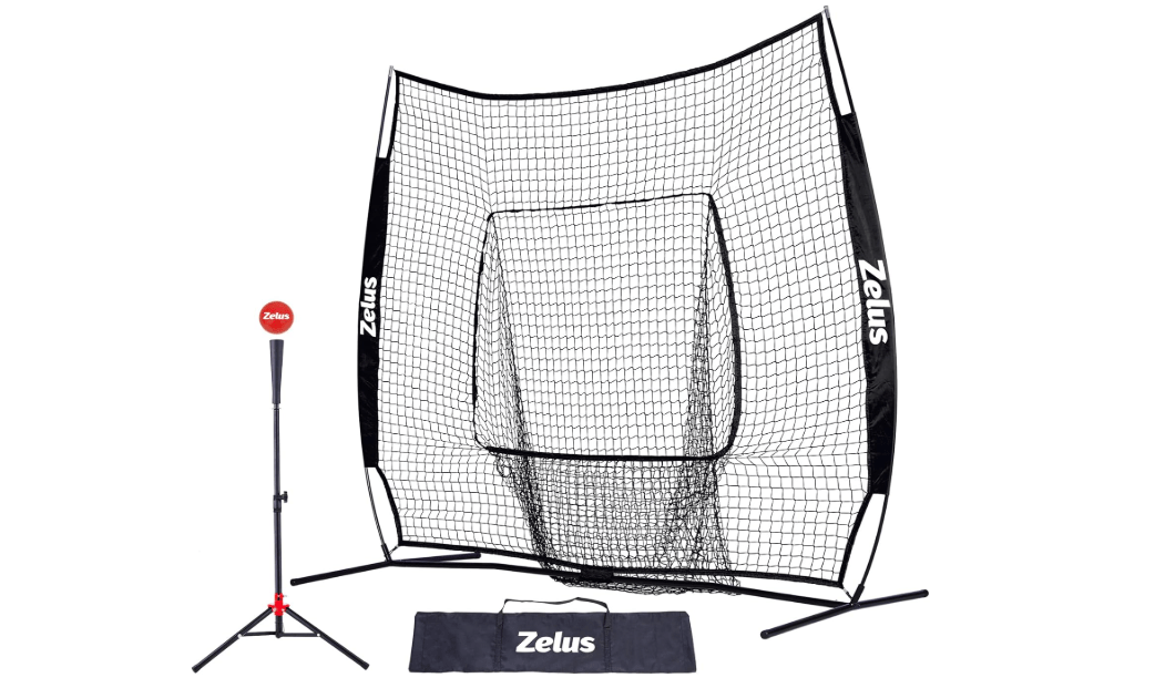 ZELUS 7x7ft Baseball Net, Baseball Softball Practice Net with Tee, Baseballs and Carry Bag for Batting Hitting and Pitching