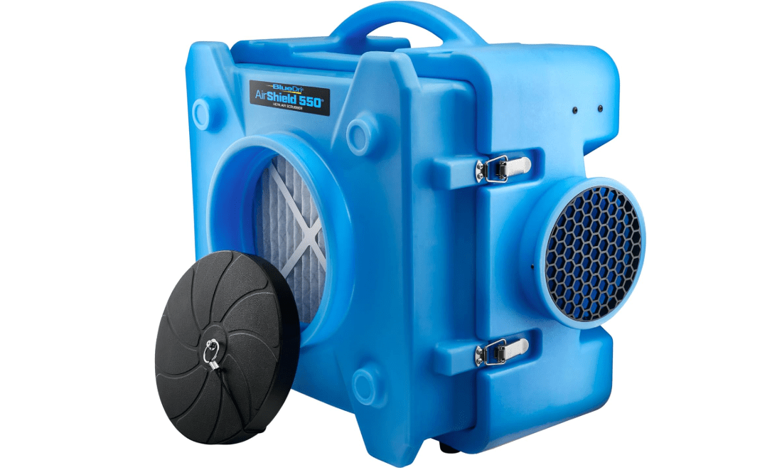 BlueDri Air Shield 550 HEPA Air Scrubber, Water Damage Restoration Equipment Air Purifier, Covers 1400 Sq. Ft, Daisy Chain Capable, For Commercial Use, Blue, BD-AS-550