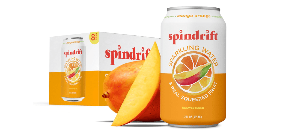 Spindrift Sparkling Water, Mango Orange Flavored, 12 Fl Oz (Pack of 8)