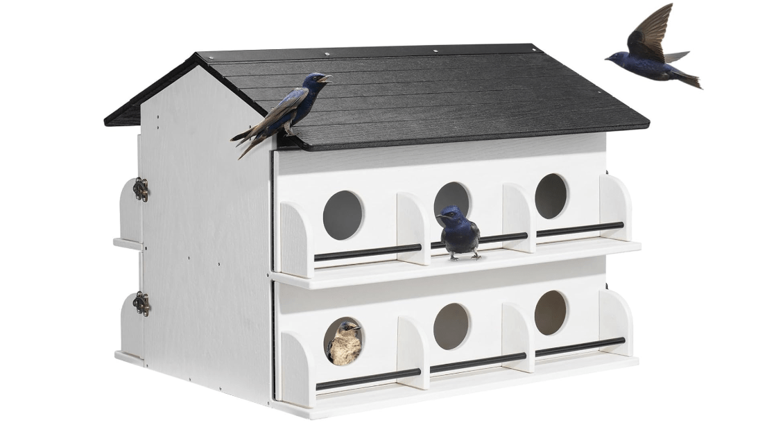 Kingsyard Recycled Plastic Purple Martin House - Pre-Assembled Bird House with 12-Room 2-Tier, Easy Clean Design with Front Doors, Durable Outdoor Nesting Shelter for Martins, White 