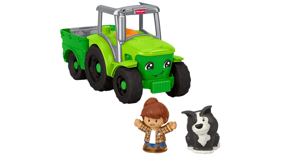 Fisher-Price Little People Toddler Toy Push & Play Tractor Push-Along Musical Farm Vehicle with 2 Figures for Pretend Play Kids Ages 1+ Years 