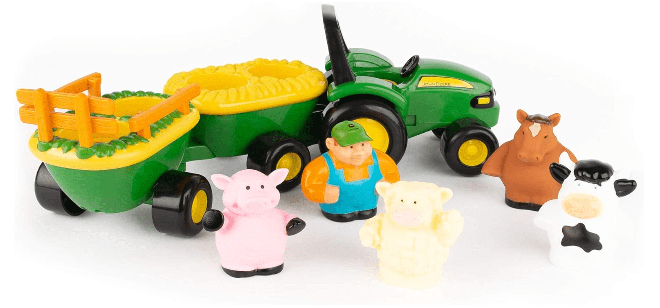 TOMY John Deere Animal Sounds Hayride Musical Tractor Toy - Musical Hayride Toddler Toys - Includes Farmer Figure, Tractor, and 4 Farm Animals - Toddler Music Toys - Ages 12 Months and Up 