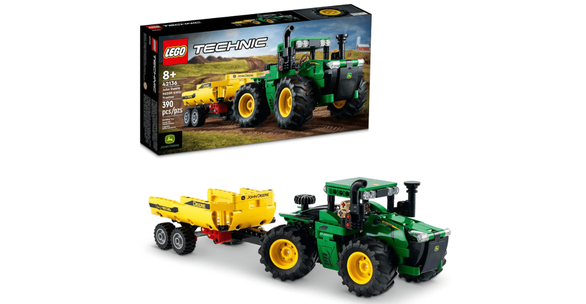 LEGO Technic John Deere 9620R 4WD Tractor Toy 42136 Building Toy - Collectible Model with Trailer, Featuring Realistic Details, Construction Farm Toy for Kids Ages 8+ 