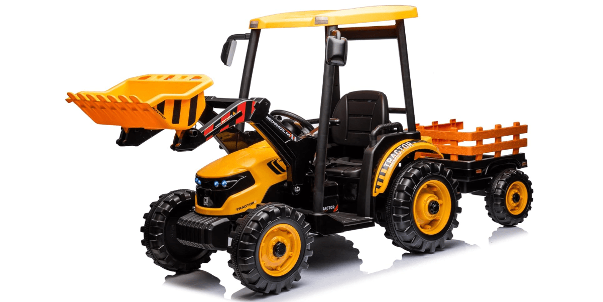 Kidsera 24V Kids Ride on Tractor with Trailer & Front Loader, 3 In1 Tractor 4-Gearbox 24volt Dual Motors Metal Frame, 24V Ride on Toys for Big Kids, Power Wheels Kids Electric Vehicles (Yellow)

