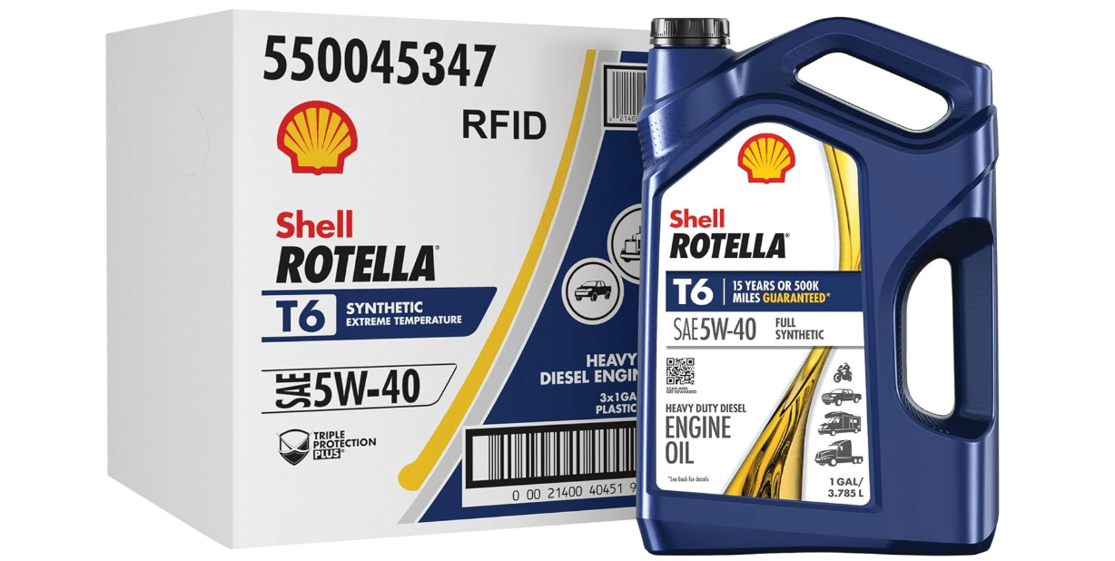 Shell Rotella T6 Full Synthetic 5W-40 Motor Oil, 1 Gallon (3 Pack) 