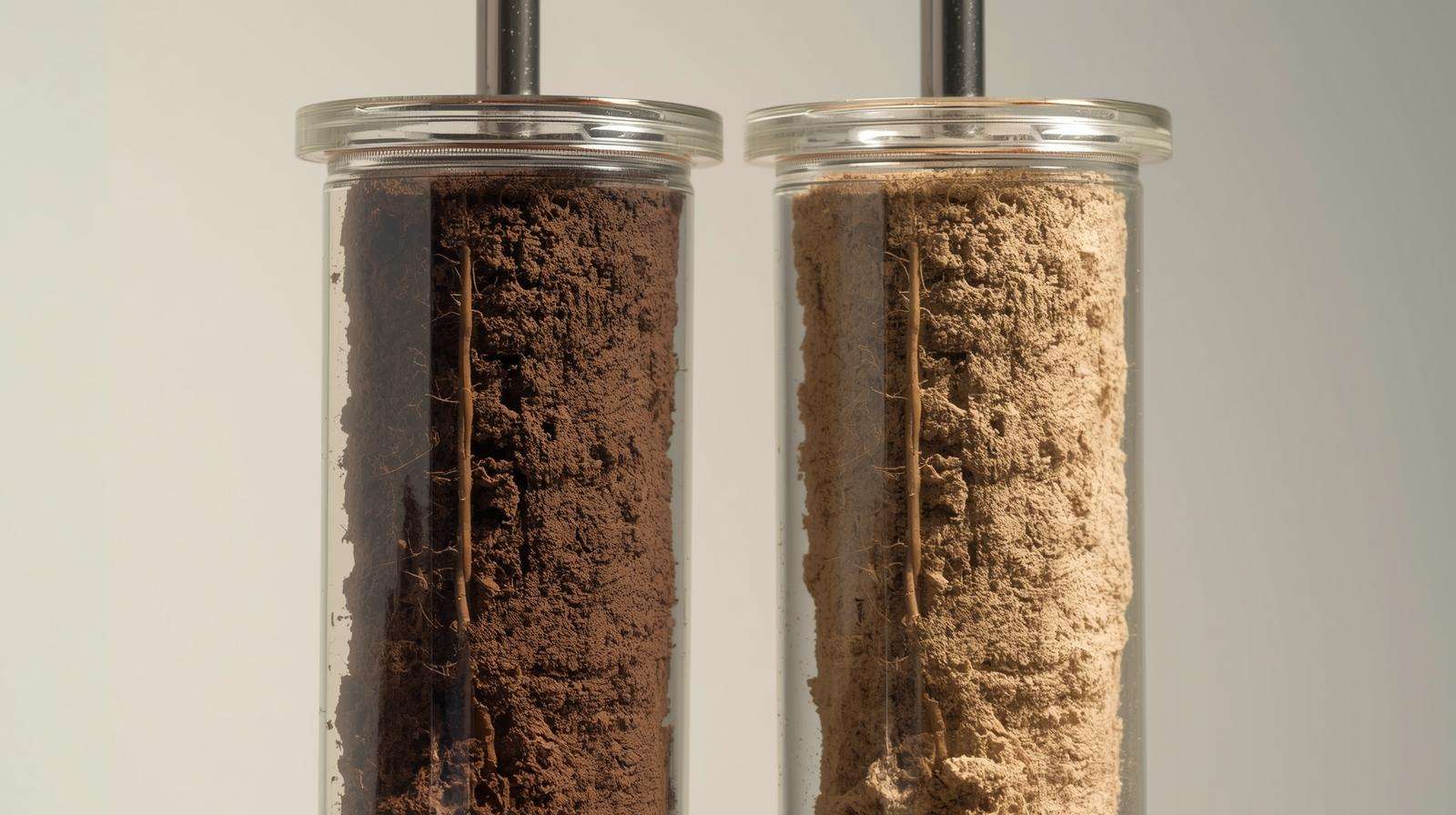 Soil core comparison showing improved CEC with Jacks fertilizer protocol.