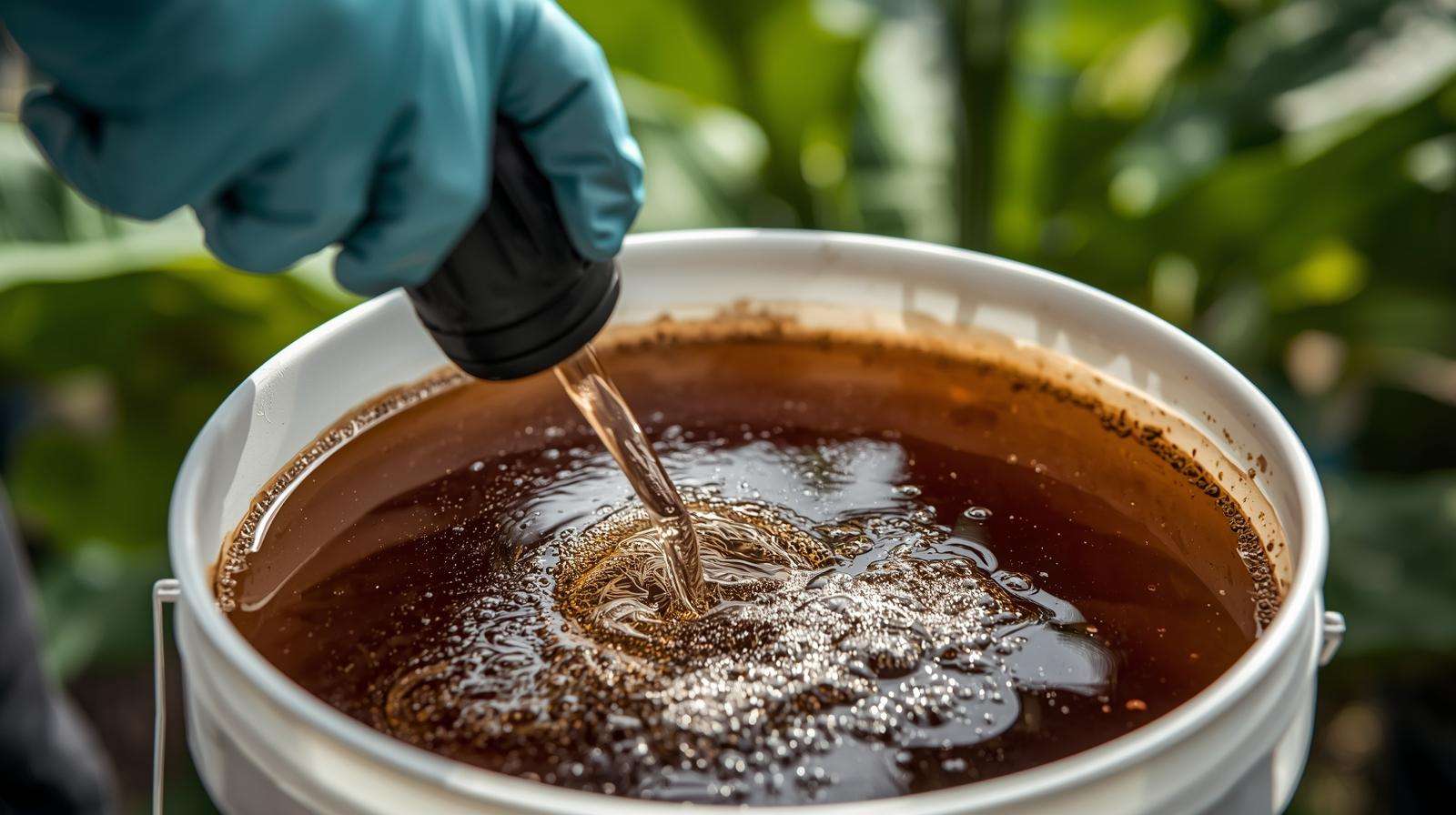 Organic banana tree fertilizer: aerated compost tea preparation for banana plants.