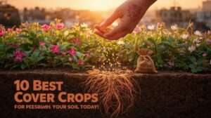 Sunrise rooftop garden in Bangladesh showcasing the 10 best cover crops for garden with clover, rye, daikon, and buckwheat for soil health, erosion control, and sustainable gardening in 2025.