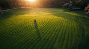 Luxurious velvet Korean grass fairway mowed at 0.4" with perfect stripes, showcasing year-round emerald Zoysia japonica perfection