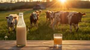 Pure A2 grass fed milk from heritage cows on regenerative pasture at sunset — golden, nutrient-rich, and naturally digestive-friendly.