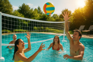Best pool volleyball net 2025 – professional-grade net in action during sunny backyard pool party, expert guide featured image.