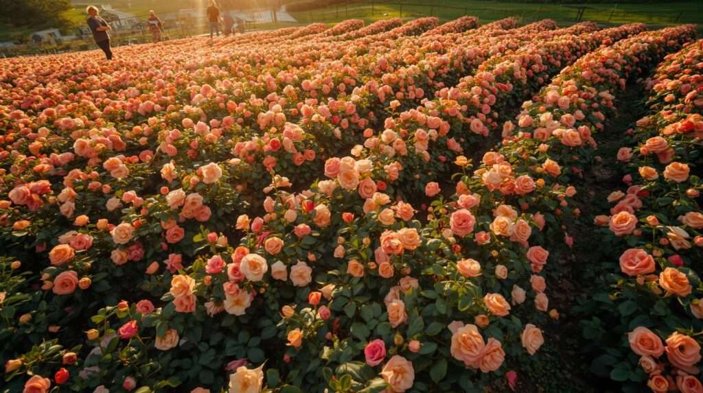 Lush, weed-smothering carpet of low-maintenance groundcover roses in full bloom — Drift® and Flower Carpet® series creating effortless color from spring to frost.