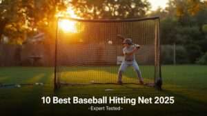 Best baseball hitting net 2025 – PowerNet Pro in action during golden-hour backyard practice, expert guide featured image.