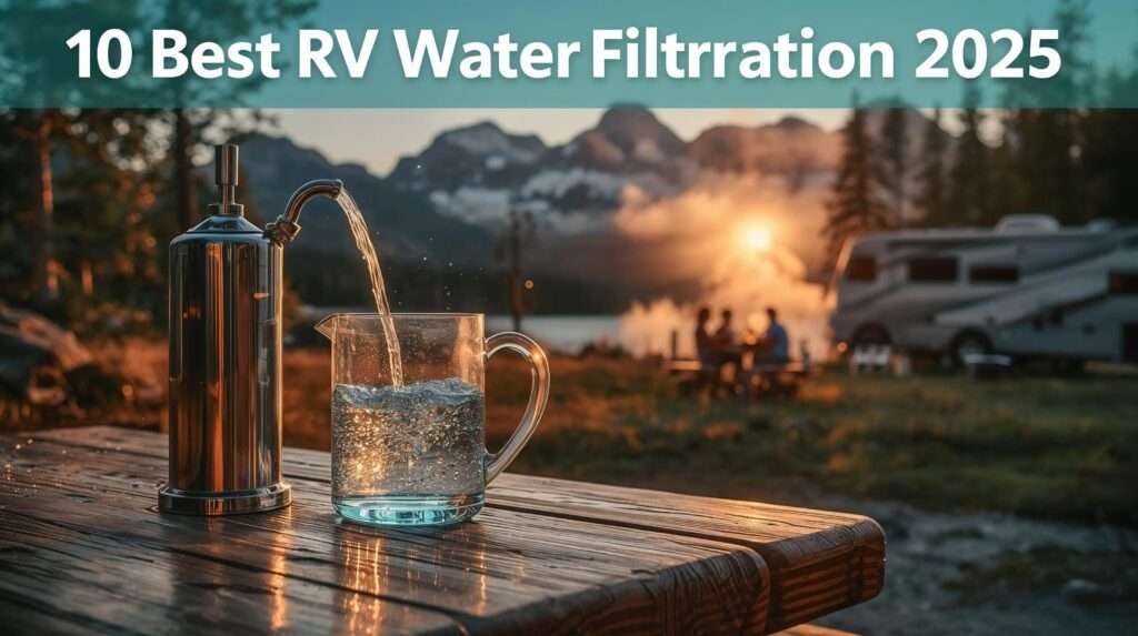 Best RV water filtration—Clearsource system delivering crystal-clear water at sunset campground.
