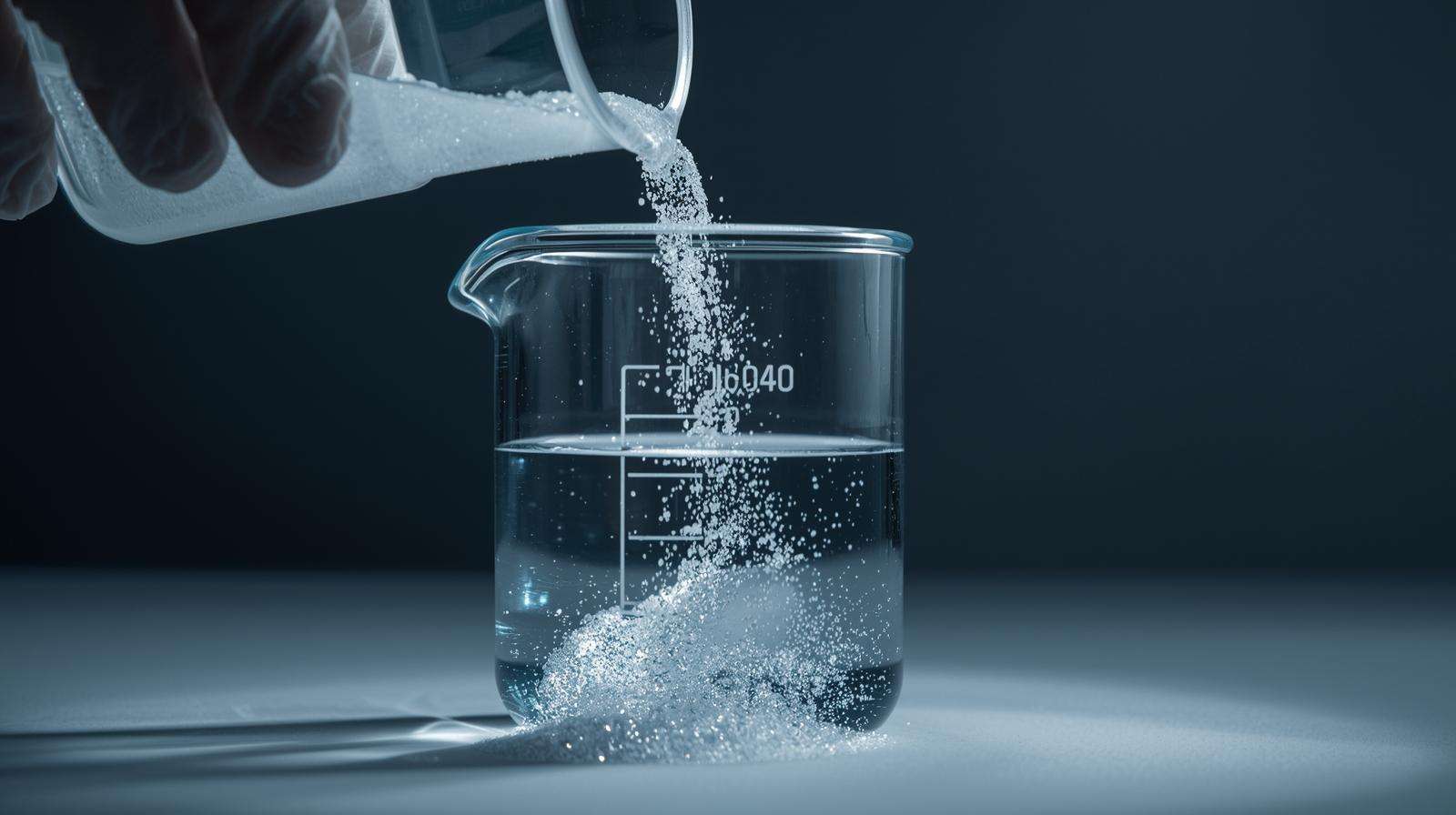 Jacks fertilizer crystals dissolving completely in water showing 100% solubility.