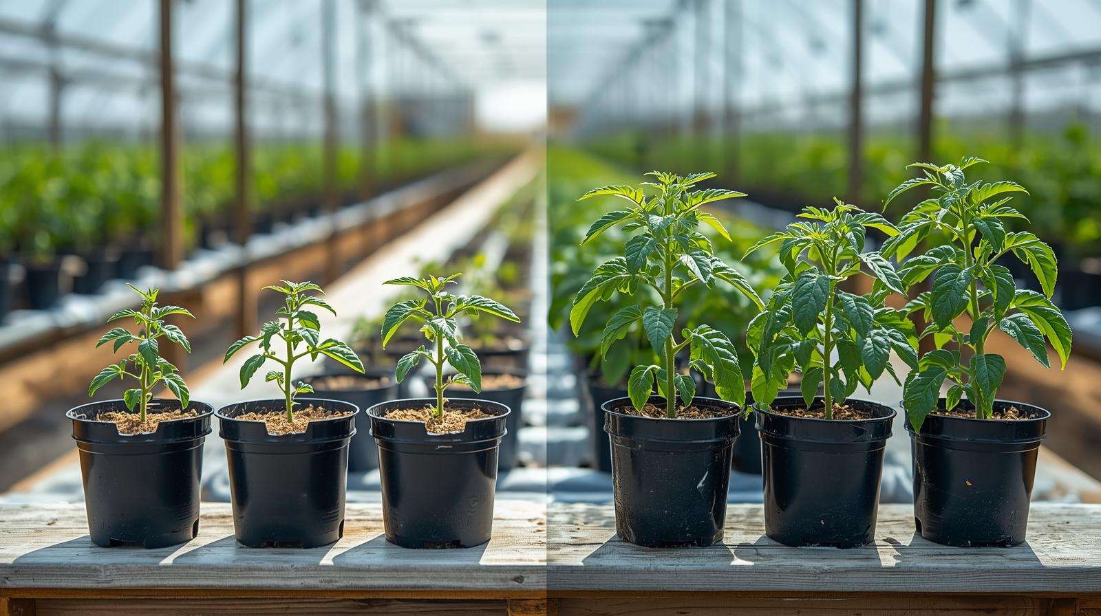Tomato seedlings comparison: Jacks fertilizer vs generic showing healthier growth.