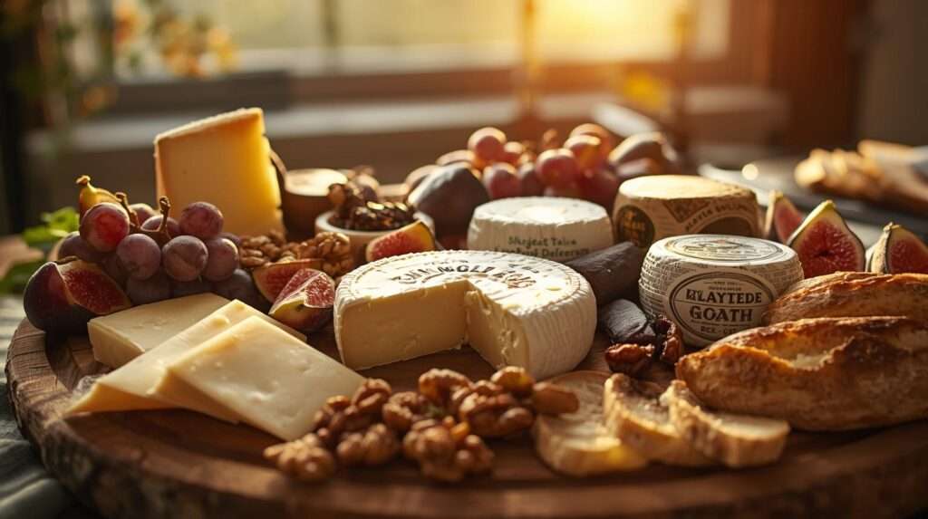 Luxurious cheese board featuring the best goat cheese brands of 2025 including Humboldt Fog, Vermont Creamery chèvre, and aged wheels at golden hour – hero image for “10 Best Goat Cheese Brands” buying guide.