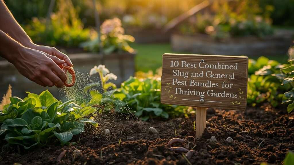 Gardener protecting plants with the best combined slug and general pest control bundles in a thriving organic US garden – featured image for “10 Best Combined Slug and General Pest Control Bundles of 2026