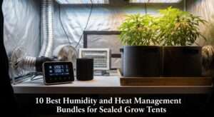 10 Best Humidity and Heat Management Bundles for Sealed Grow Tents – Smart climate controller, heater, fan, and ducting setup inside a modern sealed grow tent, top 2026 picks for perfect VPD and odor control