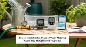 10 Best Household and Garden Water Metering Kits to Size Storage on US Properties – Digital flow meters and smart water monitors displayed on a garden table for accurate tank and cistern sizing, top 2026 picks for home water efficiency