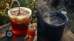 Compost or manure teas brewing – aerobic vs anaerobic buckets showing safe steeping time before going smelly